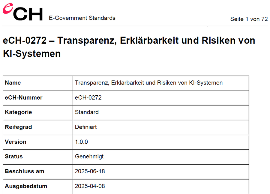 eCH-0272: Der neue Standard für den verantwortungsvollen KI-Einsatz in der öffentlichen Verwaltung