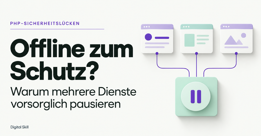 Offline zum Schutz? Mehrere Webanwendungen sind mit einem Pause-Symbol verbunden. Einordnung der PHP-Sicherheitslücken.